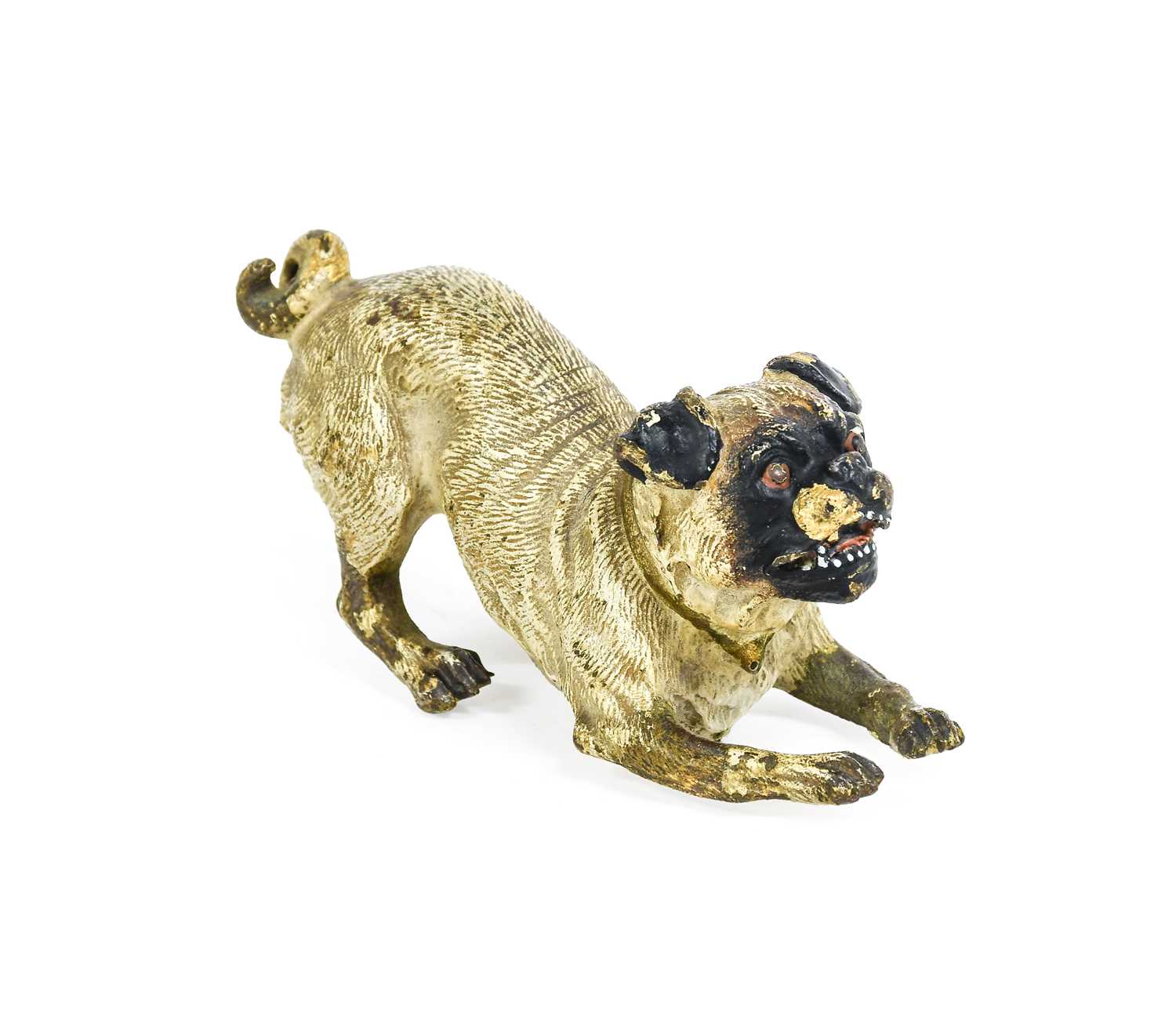 An Austrian Cold-Painted Bronze Figure of a Pug, late 19th/early 20th century, in the manner of