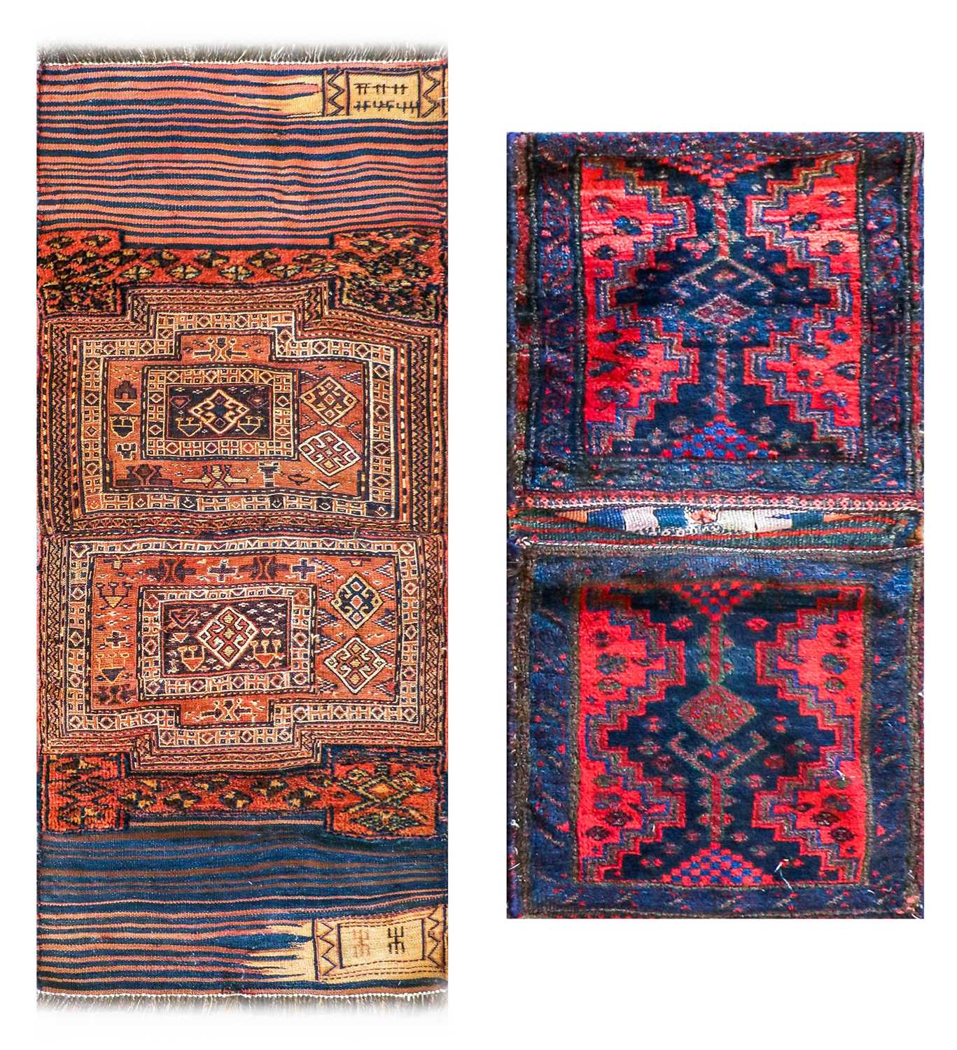 ~ Bakhtiari Piled and Soumakh Woven Panel West Iran, circa 1930 Each panel with tribal motifs
