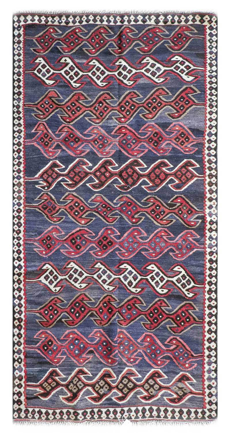 ~ Shahsavan Soumakh Panel North West Iran, circa 1900 The indigo field with latch hook güls - Image 3 of 3