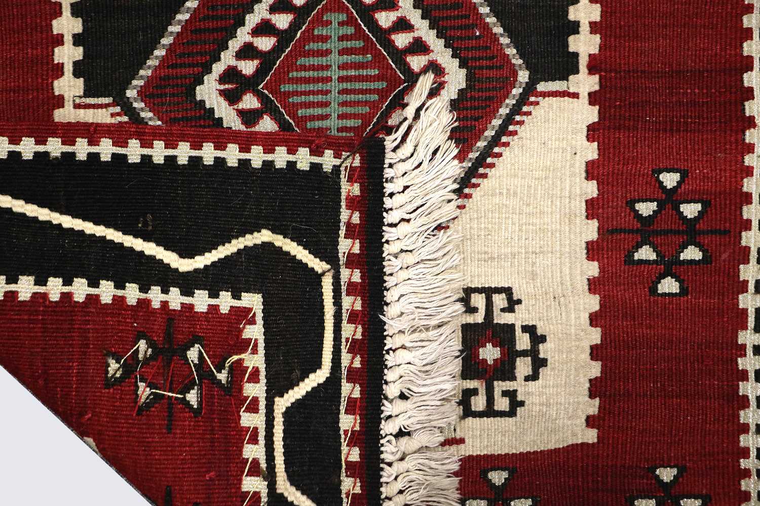 ~ Unusual Wool and Metal Thread Kilim Probably Thrace, circa 1960 The charcoal and ivory field - Image 2 of 3