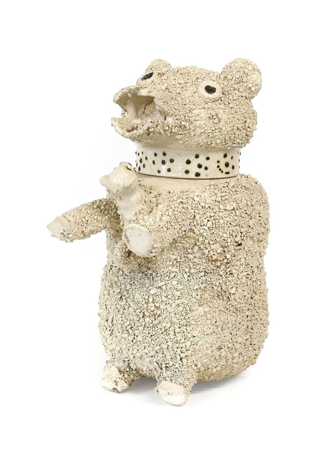 A Staffordshire Saltglaze Stoneware Bear Jug and Cover, circa 1750, naturalistically modelled with