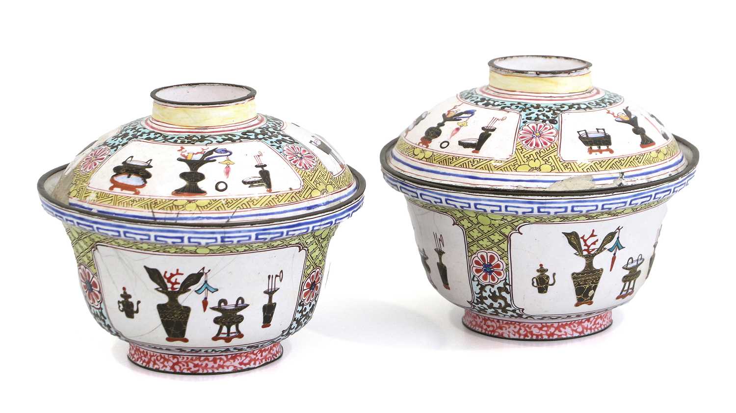 A Pair of Peking Enamel Bowls and Covers, Qing Dynasty, probably 19th century, of ogee form, painted - Image 2 of 23