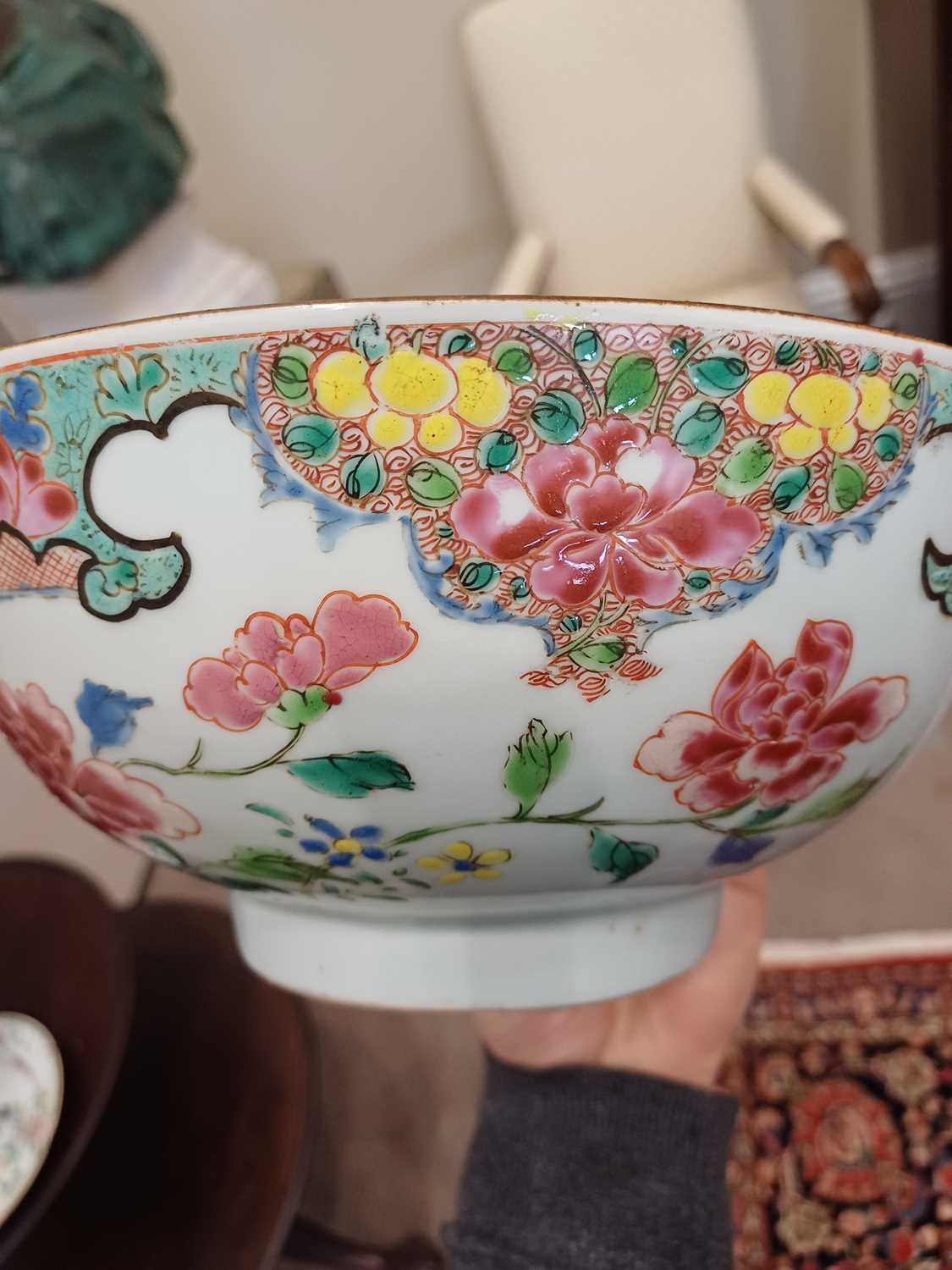 A Chinese Porcelain Bowl, Qianlong, painted in the famille rose palette with trailing peonies - Image 7 of 9