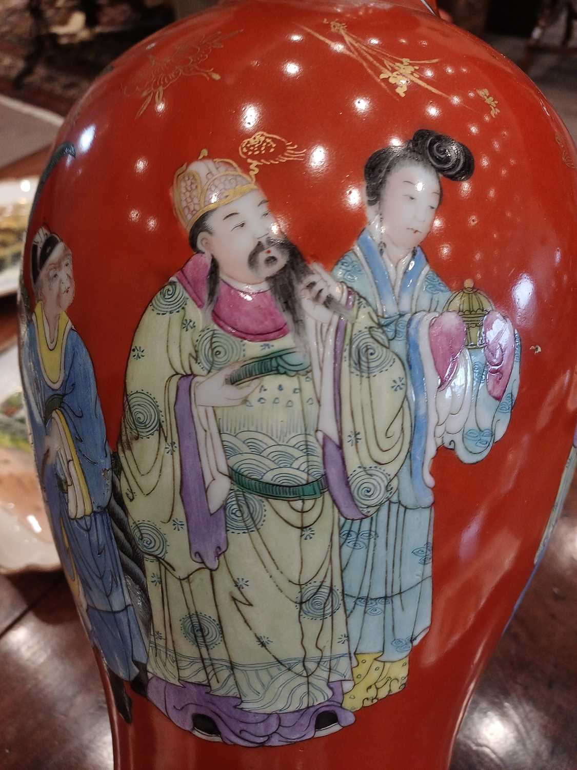 A Chinese Porcelain Baluster Vase, Qianlong reign mark but not of the period, painted in famille - Image 4 of 9
