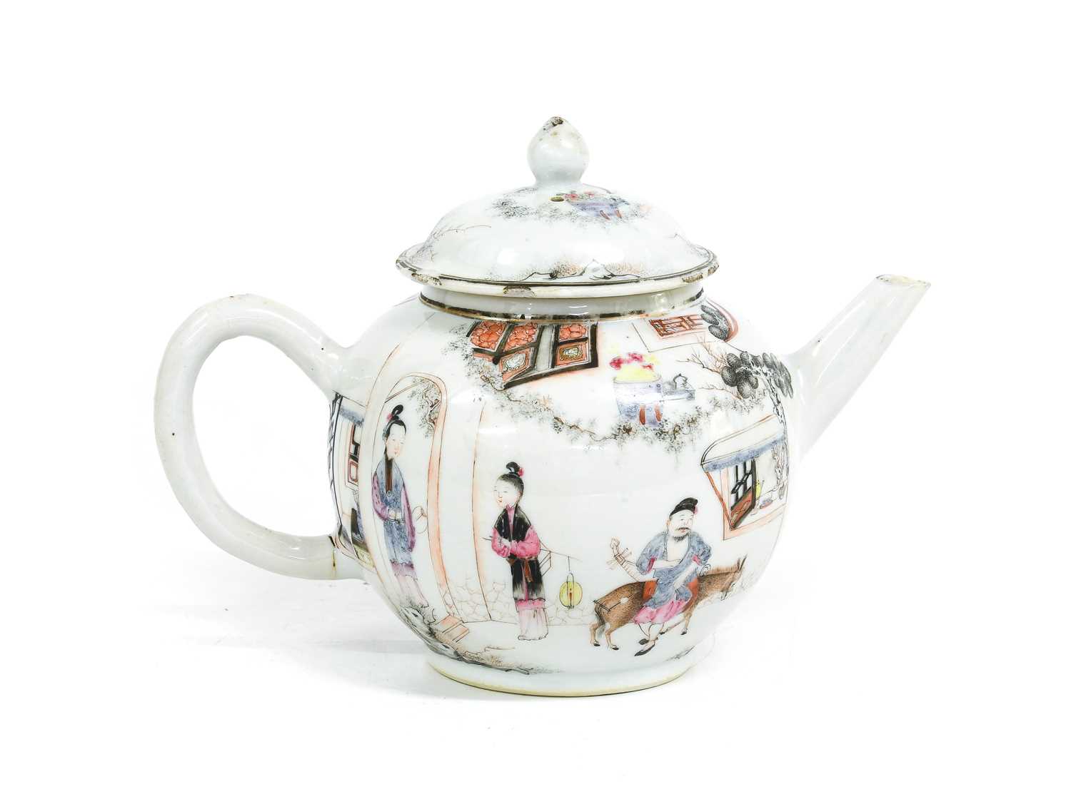 A Chinese Porcelain Teapot and Cover, Qianlong, painted en grisaille and further embellished - Image 2 of 11