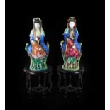 A Pair of Chinese Porcelain Figures of Guanyin, Qing Dynasty, late 18th/19th century, typically