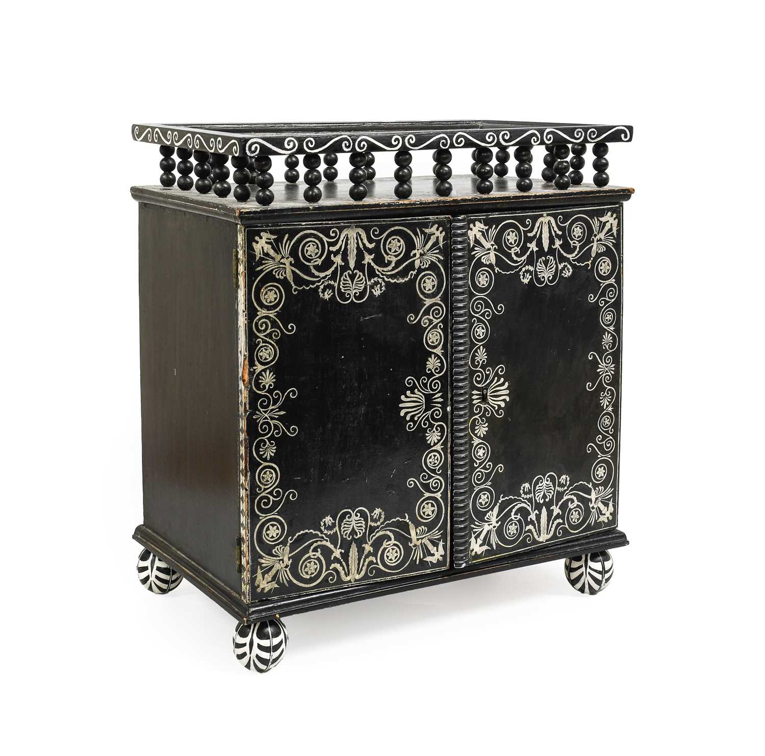 An Ebonised and Painted Table Cabinet, in 17th century North Italian style, the rectangular
