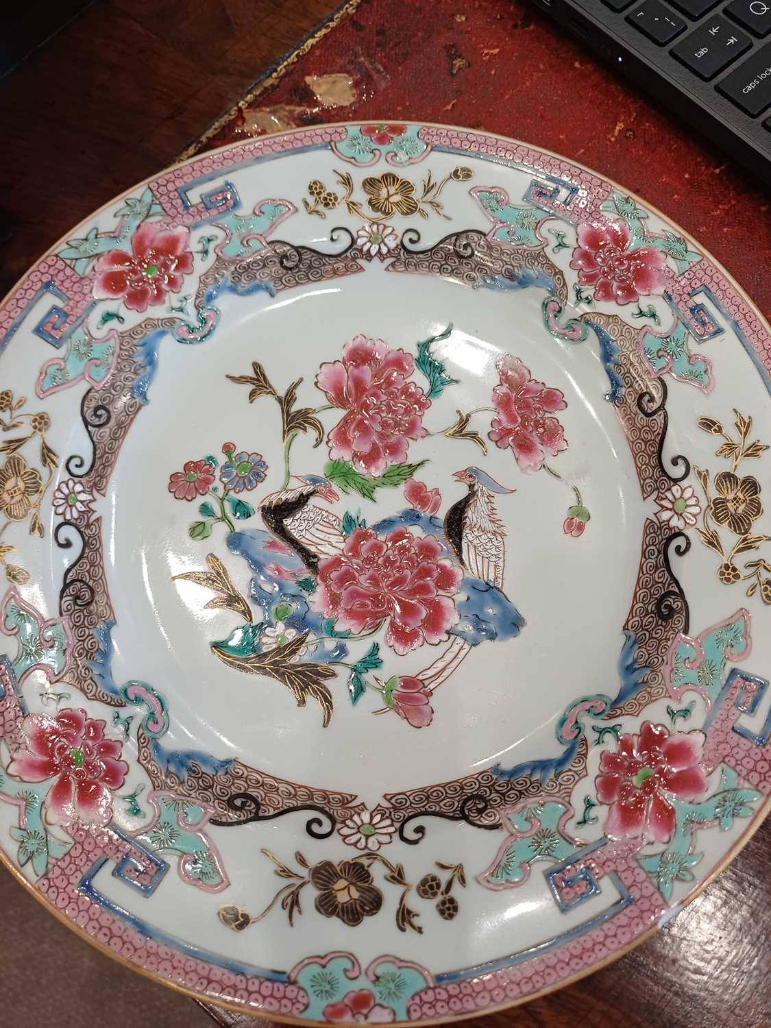A Pair of Chinese Porcelain Plates, Yongzheng, painted in famille rose enamels with peonies and - Bild 19 aus 21
