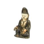 A Chinese Painted Bronze Figure of Guanyin, in Ming style, sitting in Dhyanasana wearing long