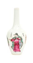 A Chinese Porcelain Bottle Vase, Daoguang, painted in famille rose enamels with two figures and
