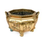 A Chinese Gilt Metal Jardiniere, 20th century, of hexagonal form, with leaf cast handles and