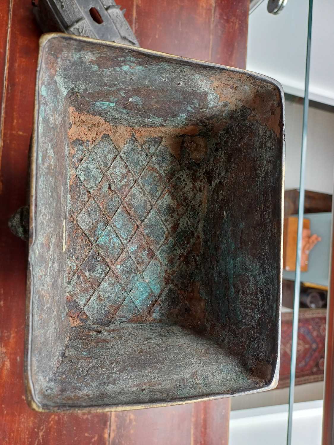 A Chinese Bronze Vase and Cover, in Archaic style, of square section baluster form with twin ring - Image 22 of 22