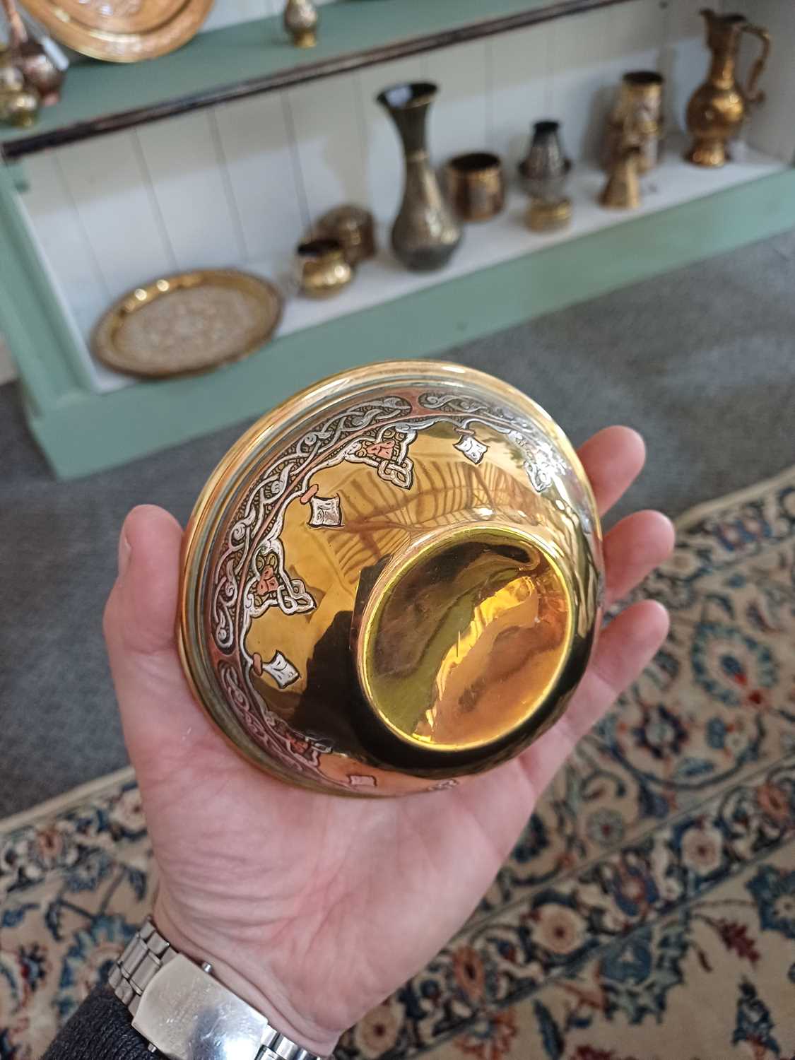 A Cairoware Box and Cover, late 19th/20th century, of oval section baluster form, inlaid in copper - Image 11 of 11