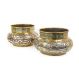 A Pair of Cairoware Bowls, late 19th/20th century, of compressed oval form with cylindrical neck,