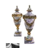 A Pair of Gilt-Metal-Mounted Purple and Green-Variegated Marble Urns, of baluster form with domed
