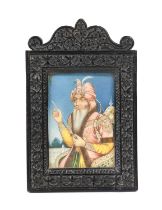 Indian School (mid 19th century) Miniature Portrait of the Maharajah Ranjit Singh sitting in throne,