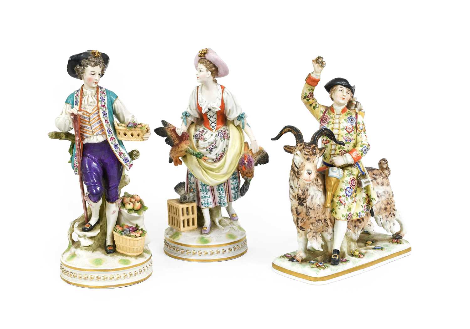 A Pair of Sitzendorf Porcelain Figural Candlesticks, 19th century, a young man harvesting corn - Image 2 of 4