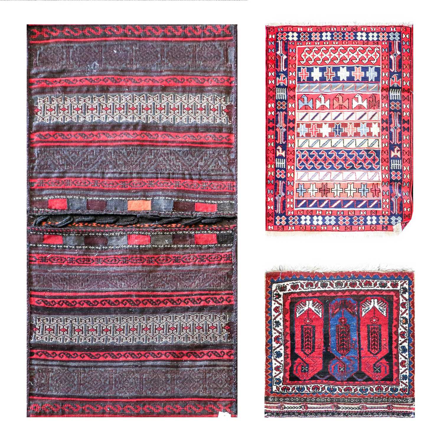 ~ Baluch Khorgeen, circa 1970 Each flatwoven face with bands of geometric devices 142cm by 71cm