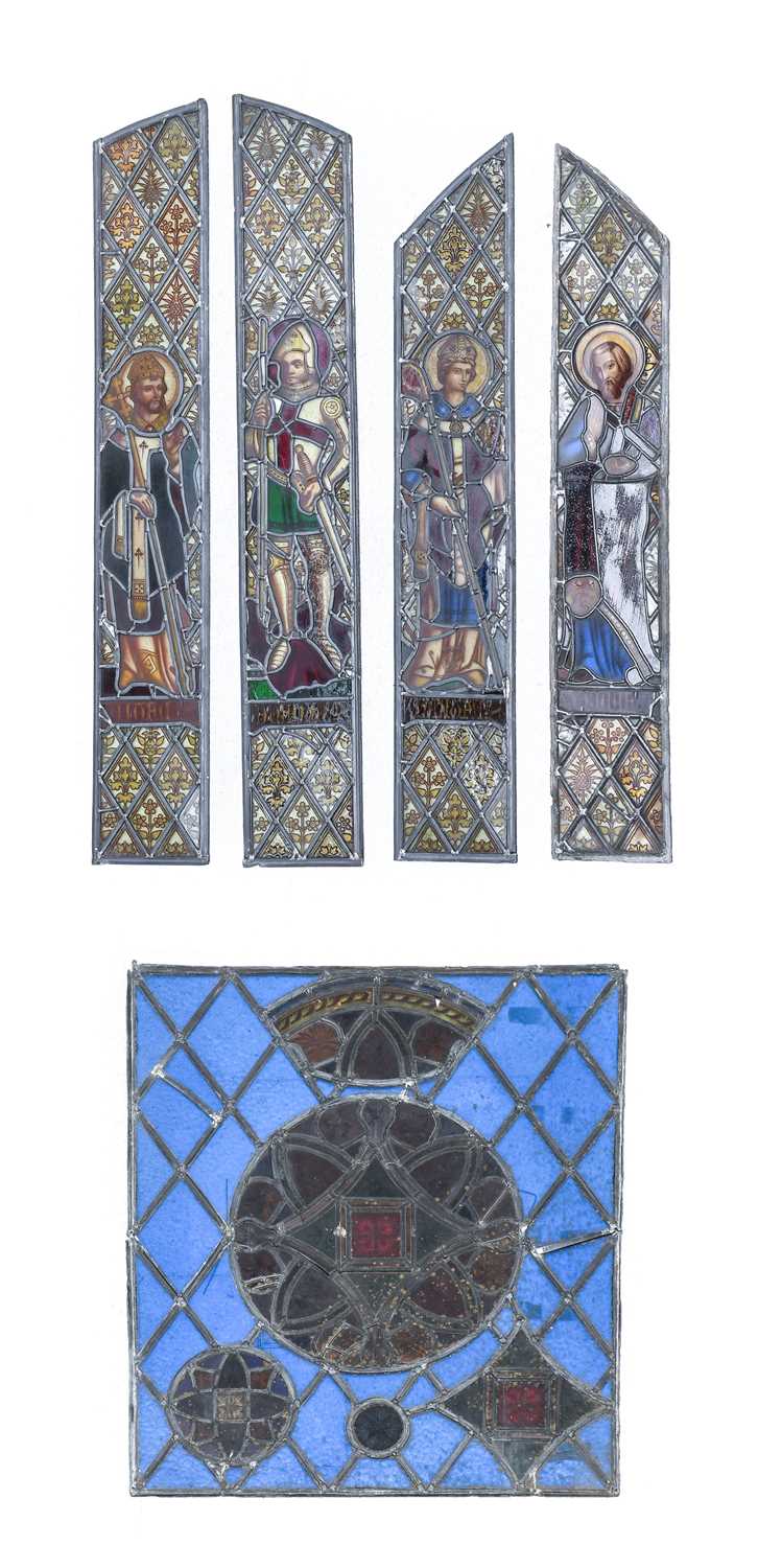 A Set of Four Victorian Stained Glass Panels, combining to form an arch, depicting St Andrew, St