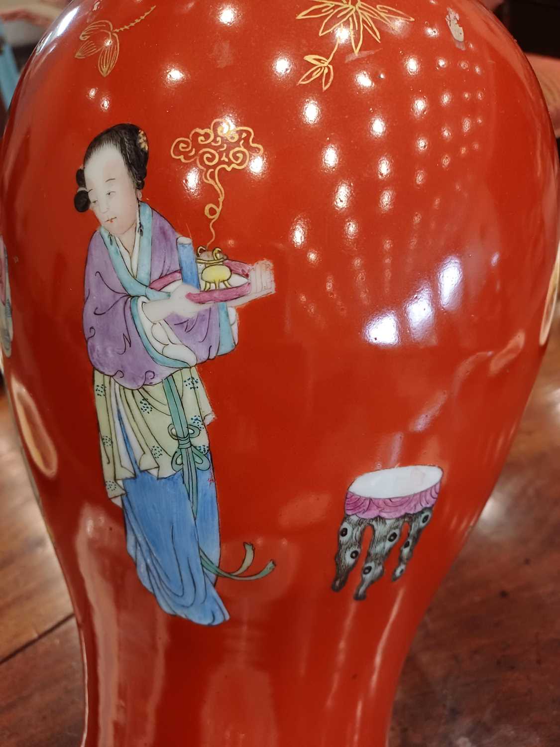 A Chinese Porcelain Baluster Vase, Qianlong reign mark but not of the period, painted in famille - Image 6 of 9