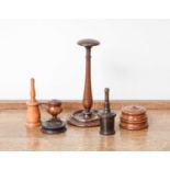 A George III Turned Mahogany Wig Stand, of slender baluster form and on moulded circular base 25.5cm