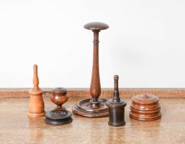 A George III Turned Mahogany Wig Stand, of slender baluster form and on moulded circular base 25.5cm
