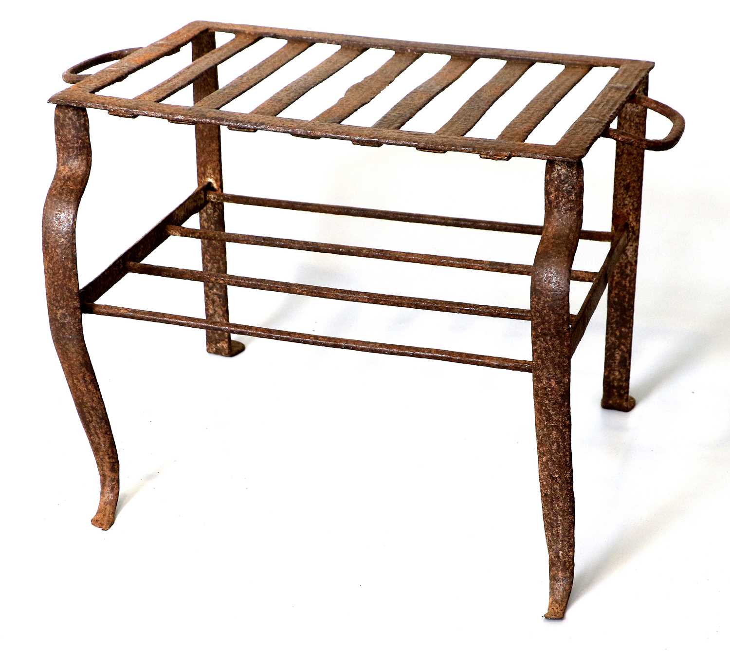 An Irish Wrought Iron Harnen Stand, 18th/19th century, of horse shoe form and with strut stand - Image 3 of 3