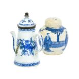 A Chinese Porcelain Coffee Pot, 18th century, of tapering cylindrical form and with reeded loop