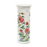 A Chinese Porcelain Sleeve Vase, 18th century style, painted in famille rose enamels with birds