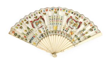 An 18th Century Heraldic Fan by Sarah Ashton, (Publisher), the paper leaf printed and hand