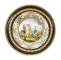 An Italian Maiolica Charger, 17th century style, possibly Castelli, painted with Classical figures