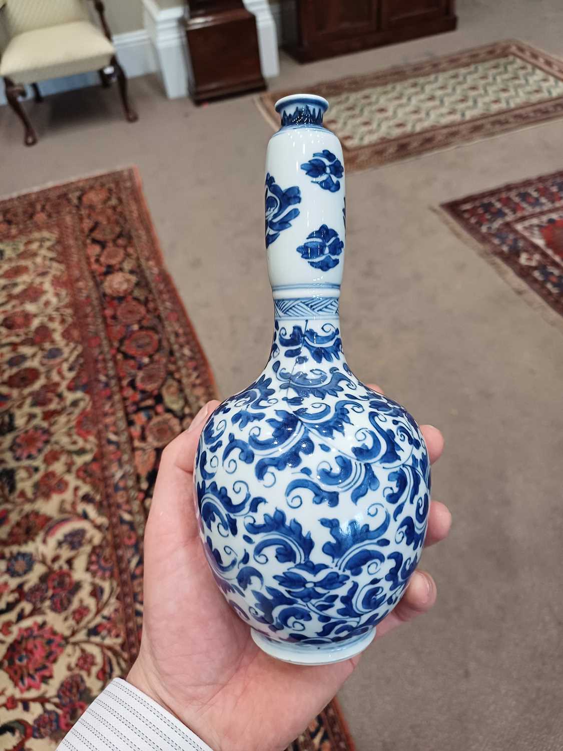 A Chinese Porcelain Bottle Vase, Chenghua reign mark but probably Kangxi, of ovoid form with - Image 2 of 10