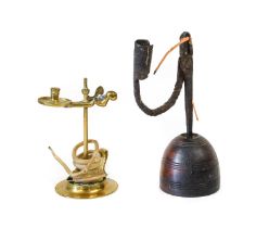 A Brass Wax Jack, 18th century, with scissor handles and on pierced circular stand 14.5cm A