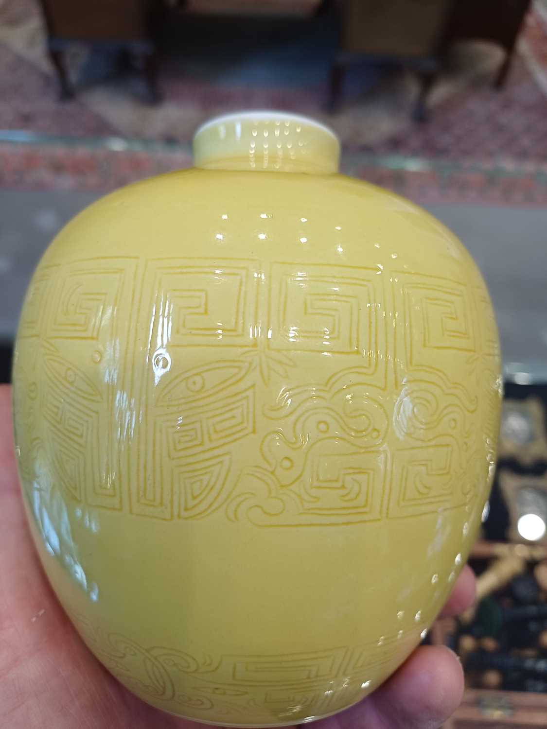 A Chinese Yellow-Ground Porcelain Vase, bears Kangxi reign mark but not of the period, of ovoid form - Image 4 of 9