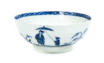 A Penningtons Liverpool Waste Bowl, circa 1780, painted in underglaze blue with the "Parasol"