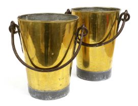 A Pair of 19th Century Tinned-Brass Pails, of slender conical form with iron loop handles 26cm high