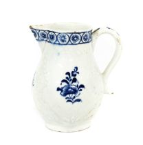 A Lowestoft Porcelain Sparrowbeak Jug, circa 1765-75, moulded with foliate scrolls, painted in