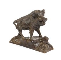 A Black Forest-Type Carved Wooden Figure of a Wild Boar, late 19th/early 20th century,