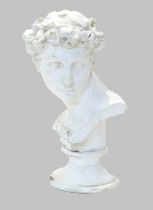 After Michelangelo: A Plaster Bust of David, on a circular socle 48cm high A crack at the neck and