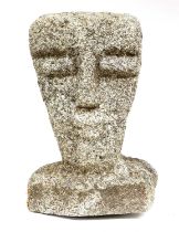 A Carved Granite Head, in Medieval style, possibly Celtic 42cm high