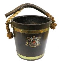 A Coopered Bucket, of slightly flared cylindrical form applied with the Royal arms and with