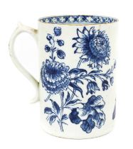 A Lowestoft Porcelain Mug, circa 1765-75, of cylindrical form and with scrolling handle, printed