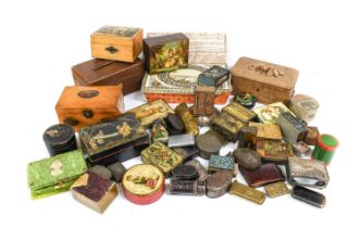 A Papier-Mache Case, in imitation of burr wood A Mauchline Box and Cover, with views of Scotland