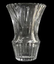 A Baccarat Glass Vase, modern, of Mille Nuits type, the flared neck with angular fluting over a