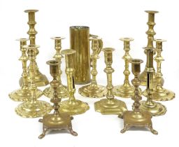 A Group of 18th and 19th Century Candlesticks, to include: A Matched Set of Six Brass