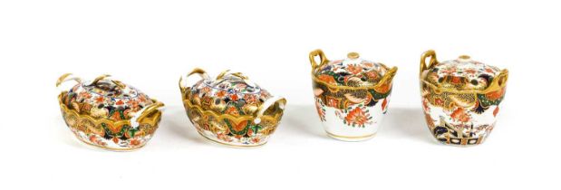 A Pair of Spode Porcelain Pot Pourri Baskets and Covers, circa 1820, of ovoid form, with twisted