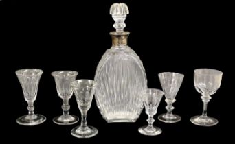 A George V Silver-Mounted Glass Decanter and Stopper, Birmingham 1936, of flattened ovoid form
