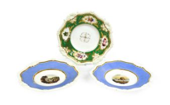 A Rockingham Porcelain Dessert Plate, circa 1826-30, with shell and gadroon moulding, green