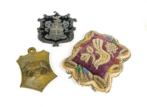 A 19th Century White Metal Chased Armorial, with motto DUM SPIRO SPERO on a velvet badge with