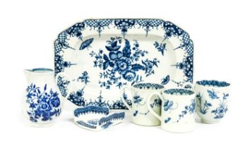 A Worcester Porcelain Shaped Rectangular Dish, circa 1775, printed in underglaze blue with the "